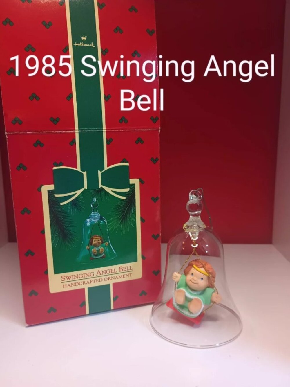Hallmark 1985 Swinging Angel Glass Bell Christmas Ornament in Box